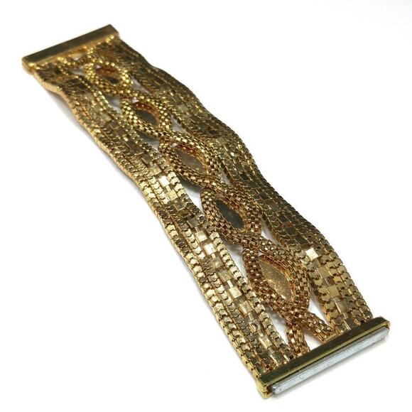 Boho Faux Turquoise Rhinestones Gold Tone Bracelet, 7 1/4 Inch, Magnetic Clasp - Picture 4 of 10